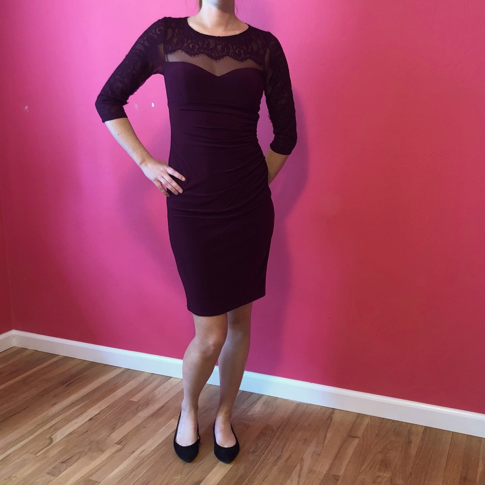 INC International Concepts Maroon Burgundy Lace Dress Size 6